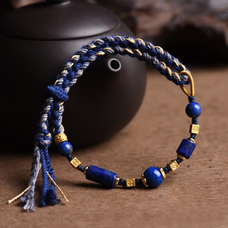 Buddha Stones Handmade Natural Lazurite Bead Positive Rope Bracelet - image 1