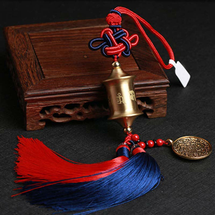 Buddha Stones Tibet Om Mani Padme Hum Prayer Wheel Nine Palace Eight Trigrams Copper Car Hanging Decoration - image 7