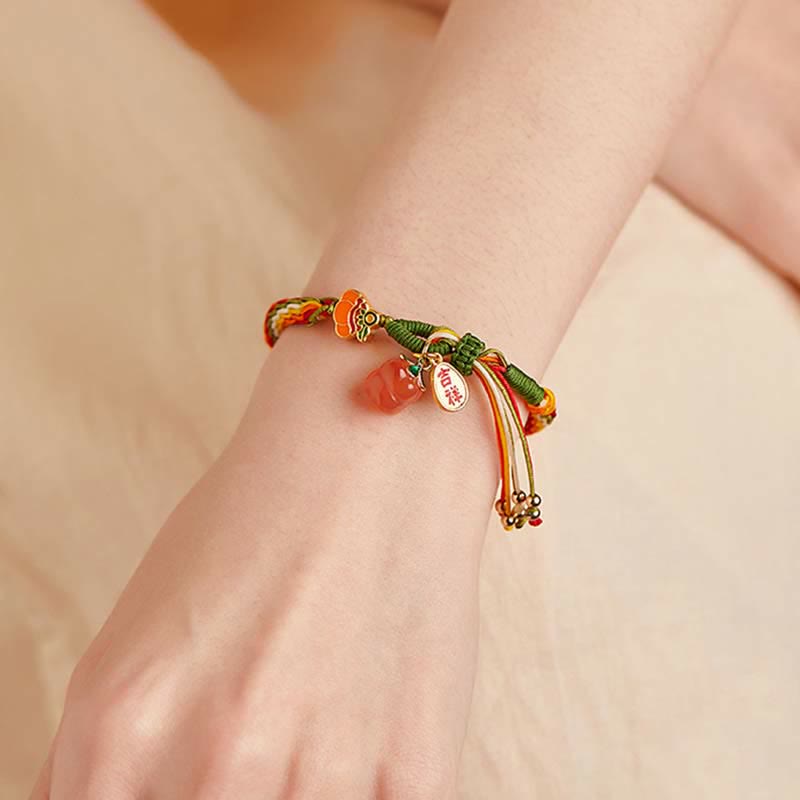 Buddha Stones Persimmon Red Agate Strength Reincarnation Knot Braid String Bracelet - image 3