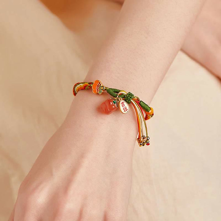 Buddha Stones Persimmon Red Agate Strength Reincarnation Knot Braid String Bracelet - image 3