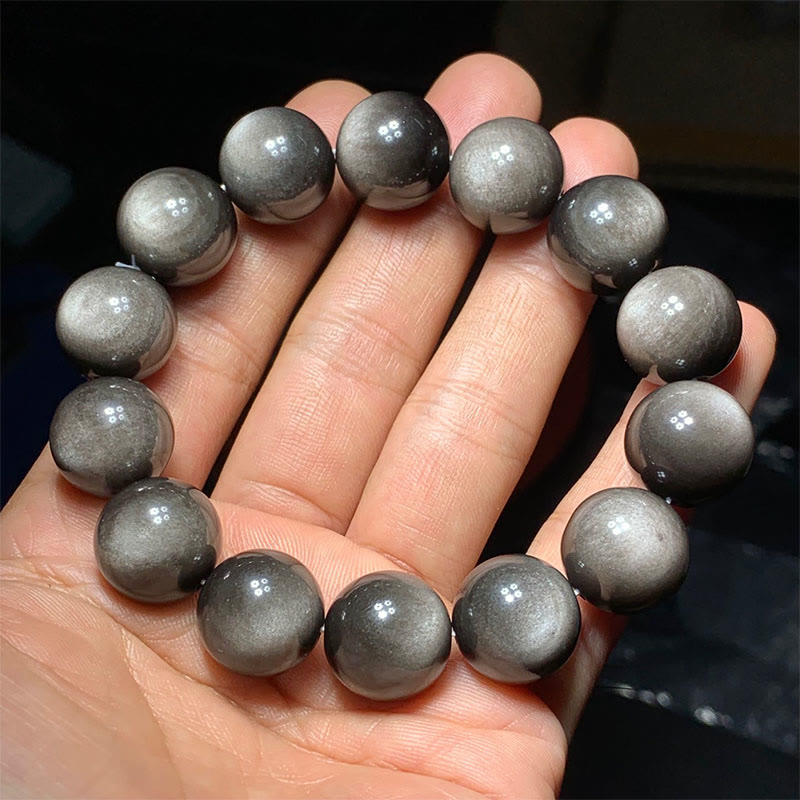 Buddha Stones Natural Silver Sheen Obsidian Soothing Protection Bracelet - image 18