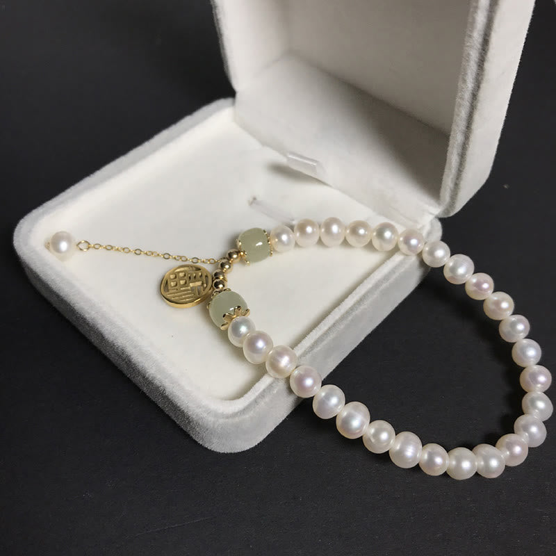 Buddha Stones Natural Pearl Hetian Jade Happiness Wisdom Bead Bracelet - image 7