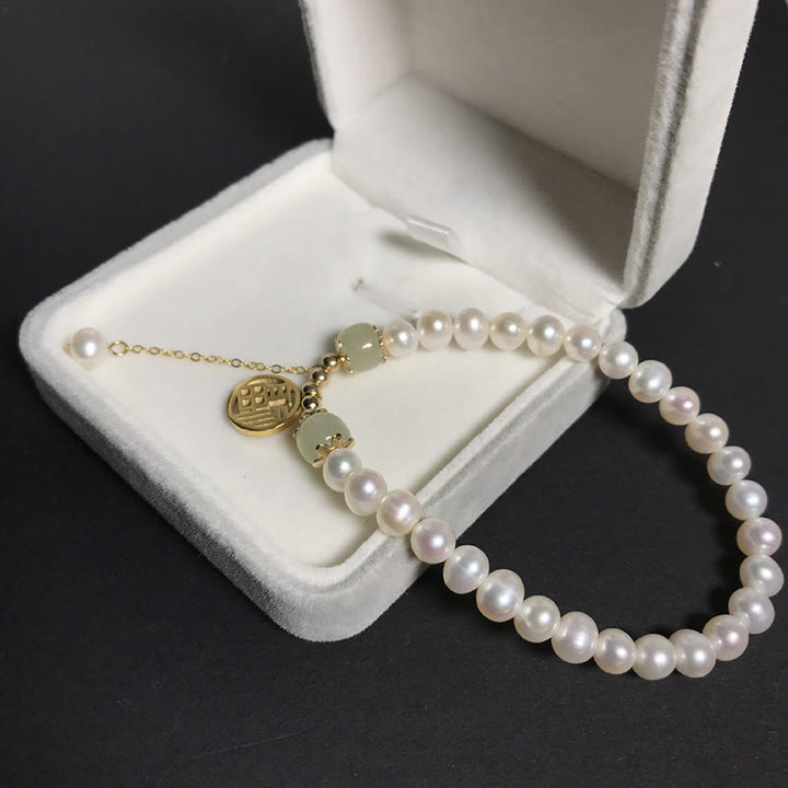 Buddha Stones Natural Pearl Hetian Jade Happiness Wisdom Bead Bracelet - image 7