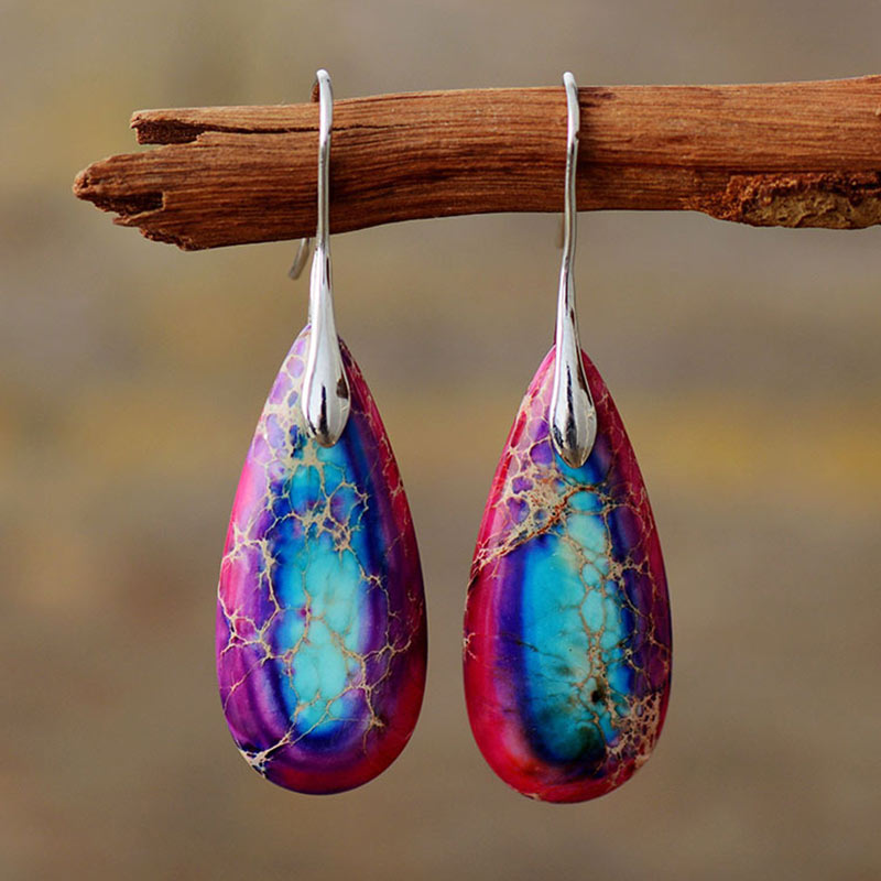 Buddha Stones Emperor Stone Crystal Happiness Earrings - Purple Emperor Stone 5.5*1.6cm - image 4