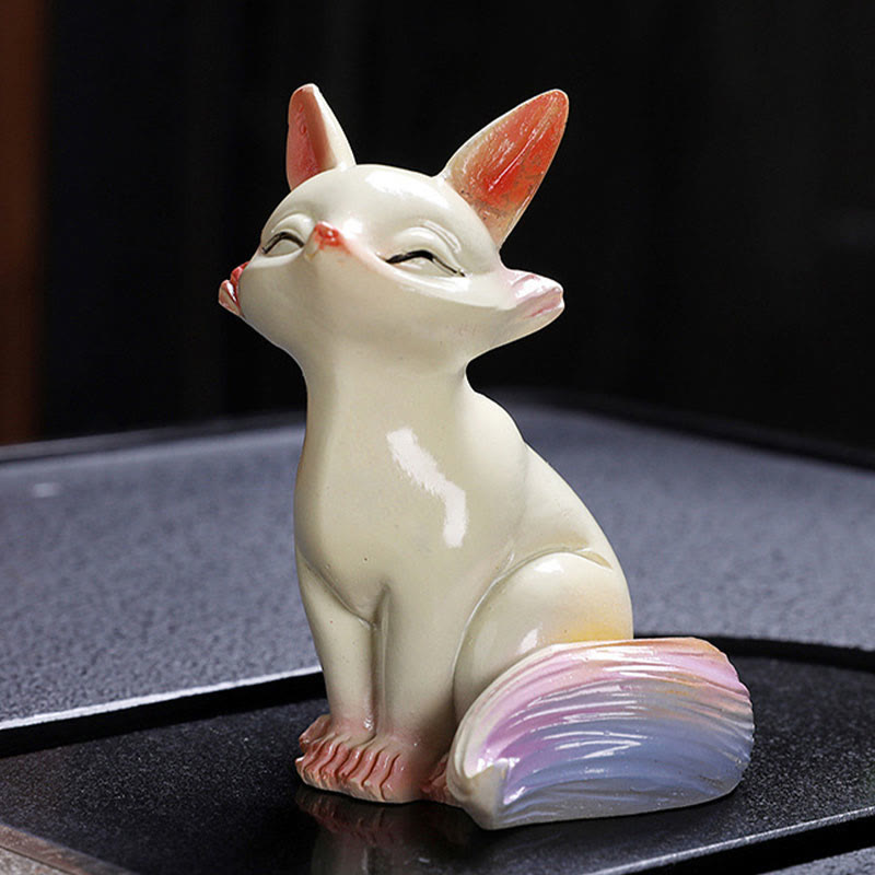 Buddha Stones Color Changing Small Cute Fox Tea Pet Resin Home Figurine Decoration - No Color Change - 1Pc Sitting Fox 6.7*5.9*8.7cm - image 1