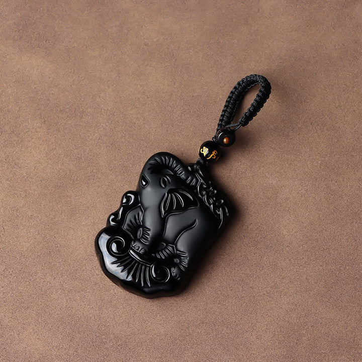 Black Obsidian Elephant Protection String Necklace Pendant Key Chain - Black Obsidian Key Chain - image 15