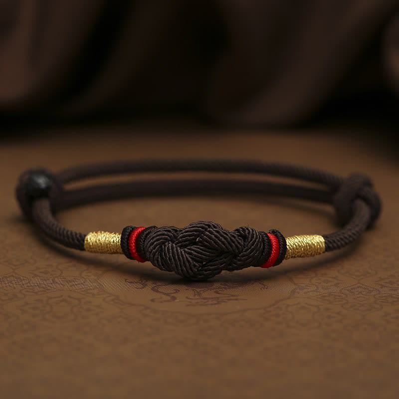 Buddha Stones Red String Jade Luck Fortune Knot Braided Couple Bracelet - SaddleBrown String(Wrist Circumference 14-22cm) - image 15