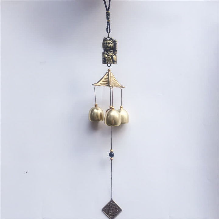 Buddha Stones Auspicious Wealth Cat Wall Hanging Chime Bell Copper Luck Handmade Home Decoration - image 4