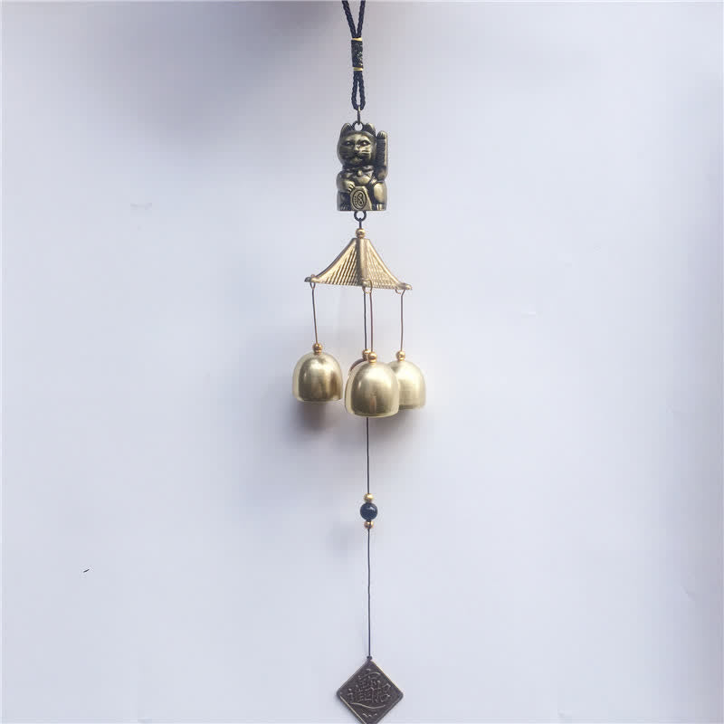 Buddha Stones Auspicious Wealth Cat Wall Hanging Chime Bell Copper Luck Handmade Home Decoration - image 1