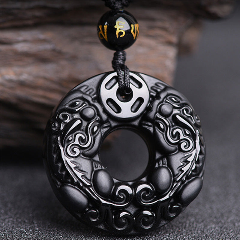 Buddha Stones Pixiu Obsidian Wealth Pendant Necklace - Obsidian - image 0