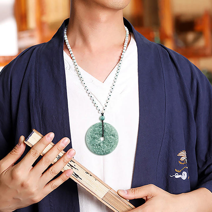 Buddha Stones Year of the Dragon Natural Jade Nine Dragons Peace Buckle Protection Necklace Pendant - image 6