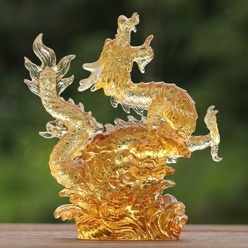 Buddha Stones Handmade Chinese Zodiac Yellow Dragon Liuli Crystal Art Piece Luck Protection Home Office Decoration - image 2