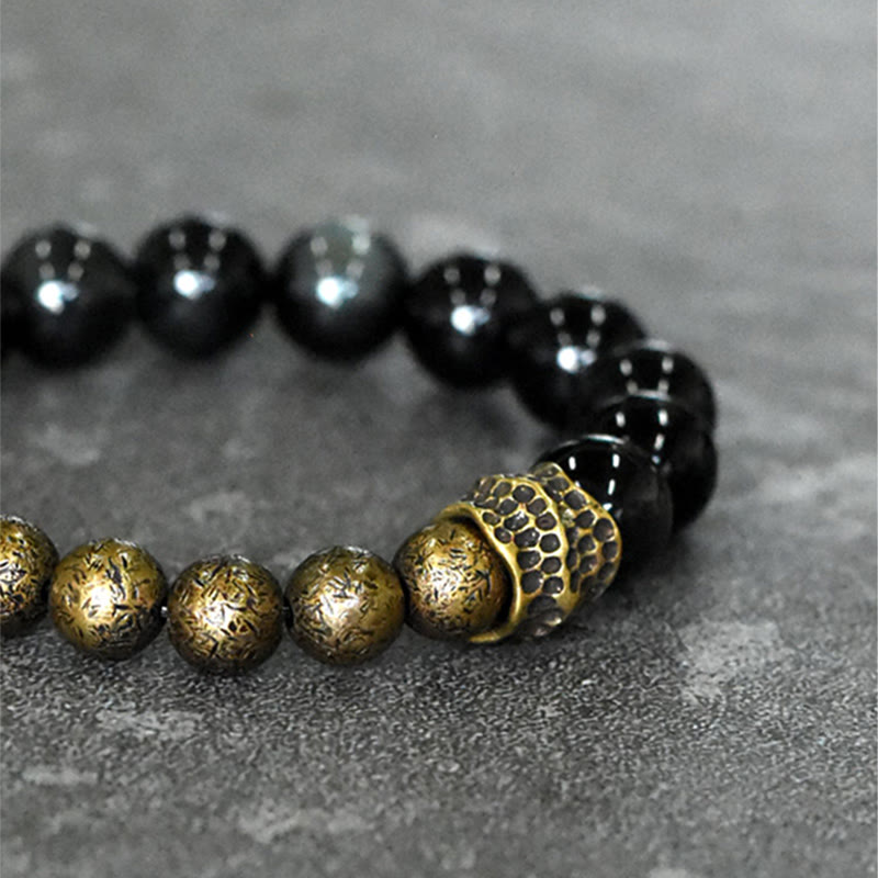 Buddha Stones Rainbow Obsidian Copper Bead Positive Transformation Bracelet - image 4