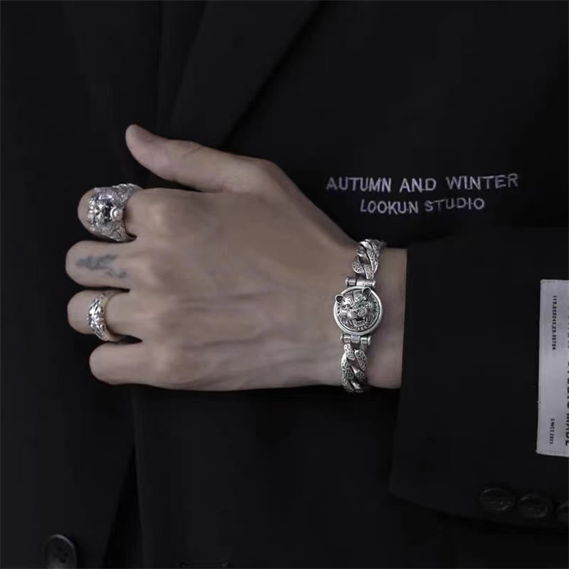 Buddha Stones Tiger Tang Dynasty Flower Design Engraved Luck Energy Bracelet - image 7