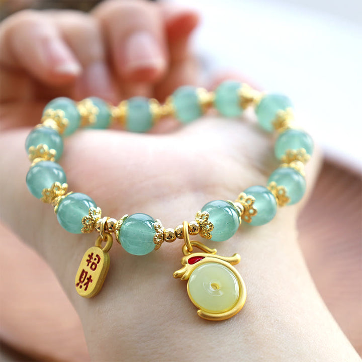 Buddha Stones Year of the Dragon Red Agate Green Aventurine Peace Buckle Fu Character Lucky Fortune Bracelet - image 4