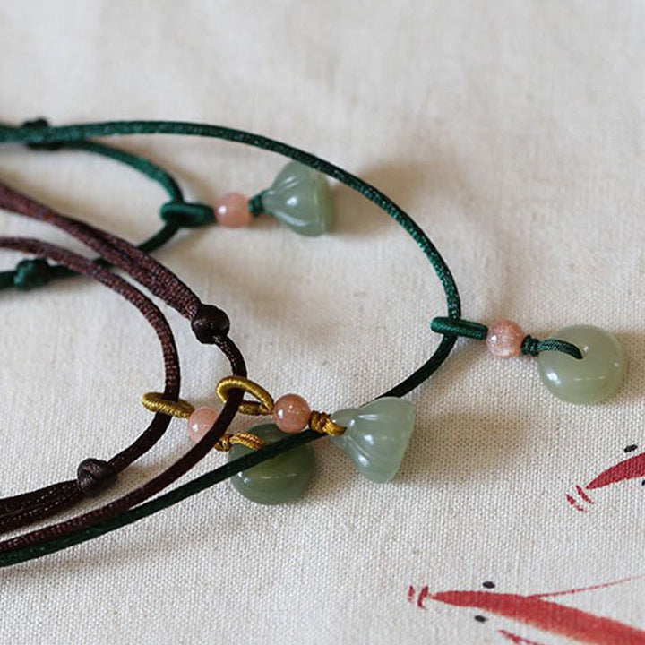 Buddha Stones Natural Round Jade Peace Buckle Lotus Abundance String Necklace Pendant - image 14