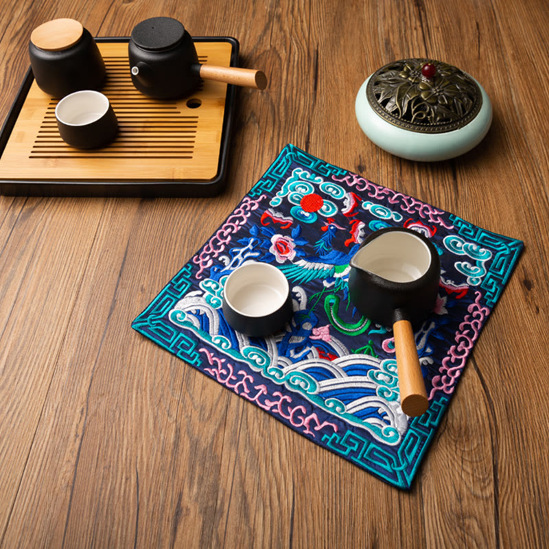 Buddha Stones Phoenix Dragon Kirin Embroidery Cup Mat Pad Tea Cup Coaster Kung Fu Tea Mat - image 7