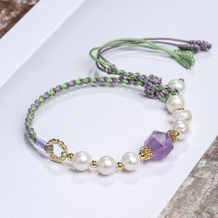 Buddha Stones 14K Gold Plated Natural Pearl Crystal Shell Charm Bead Bracelet - Pearl Amethyst - image 14