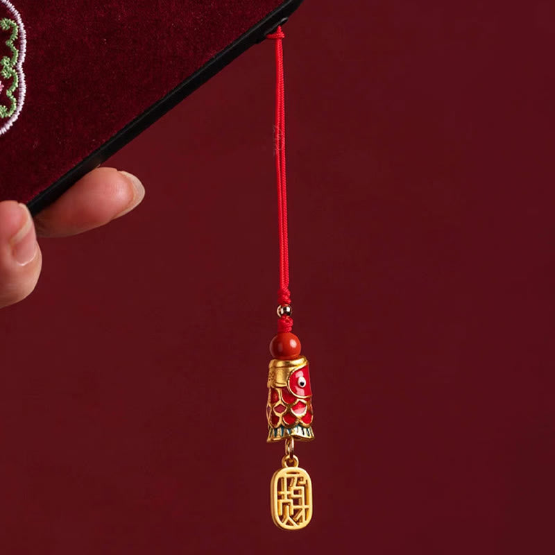 Buddha Stones Koi Fish Cinnabar Attracting Wealth Wish Ruyi Charm Luck Phone Hanging Decoration - image 4