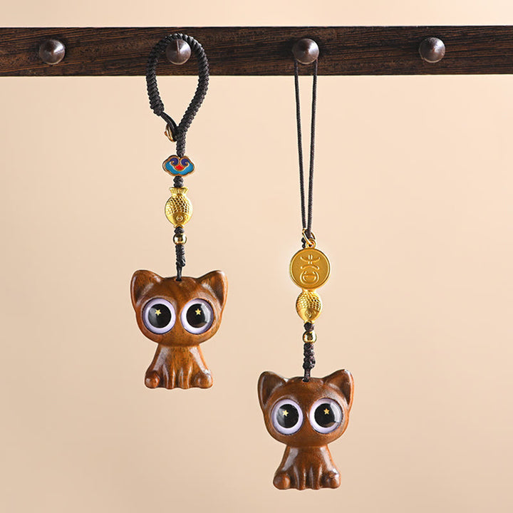 Buddha Stones Green Sandalwood Lucky Cat Koi Fish Cure Key Chain Phone Hanging Decoration - image 0