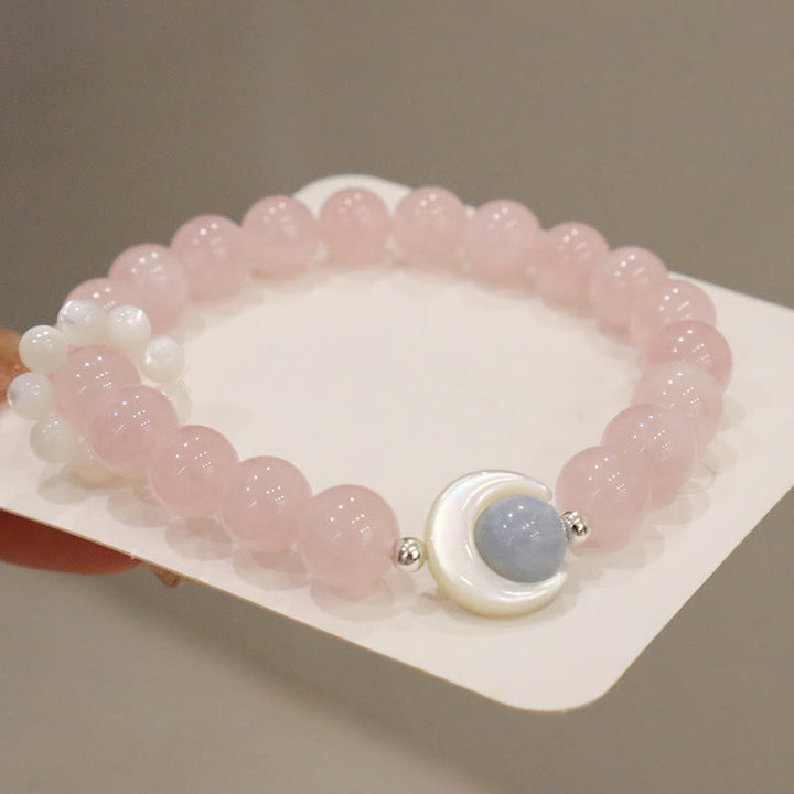 Buddha Stones 925 Sterling Silver Natural Amethyst Aquamarine Pink Crystal Cat's Eye Healing Crescent Moon Bracelet - image 16