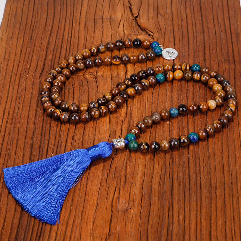 Buddha Stones 108 Mala Beads Tiger Eye Buddha Strength Bracelet Tassel Necklace Pendant - image 5