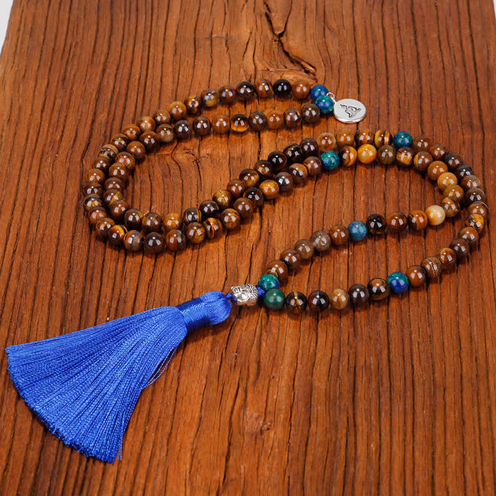 Buddha Stones 108 Mala Beads Tiger Eye Buddha Strength Bracelet Tassel Necklace Pendant - image 5