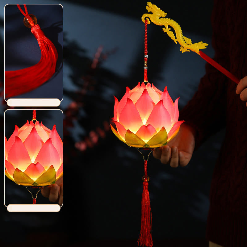 Buddha Stones DIY Lotus Flower Dragon Lantern Tassel Lamp Decoration - image 4