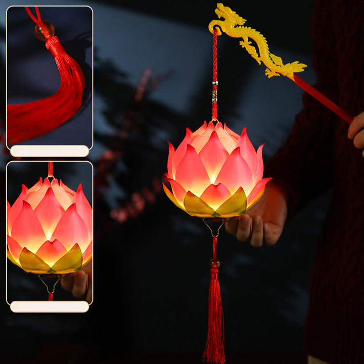 Buddha Stones DIY Lotus Flower Dragon Lantern Tassel Lamp Decoration - image 4