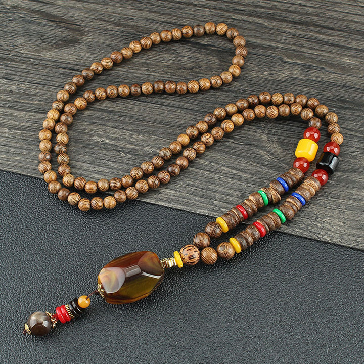 Buddha Stones Tibetan Wenge Wood Bodhi Seed Agate Balance Peace Necklace Pendant - Wenge Wood&Resin - image 5