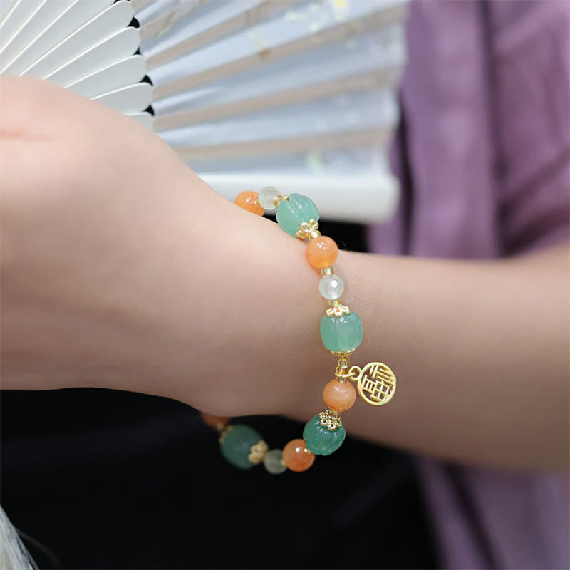 Buddha Stones Natural Golden Silk Jade Pumpkin Bead Fu Character Charm Wealth Bracelet - image 5