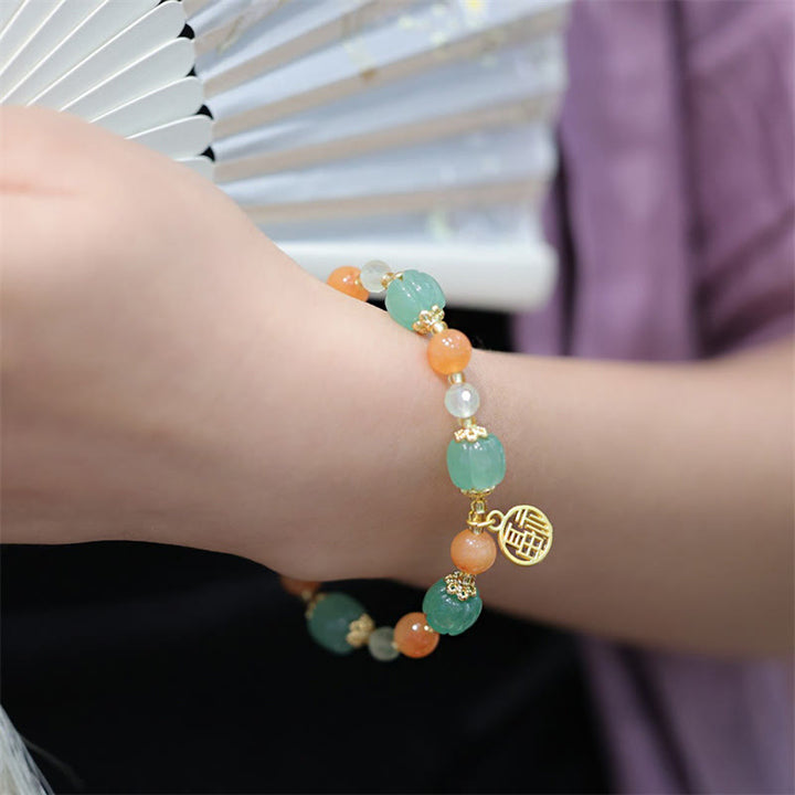 Buddha Stones Natural Golden Silk Jade Pumpkin Bead Fu Character Charm Wealth Bracelet - image 5