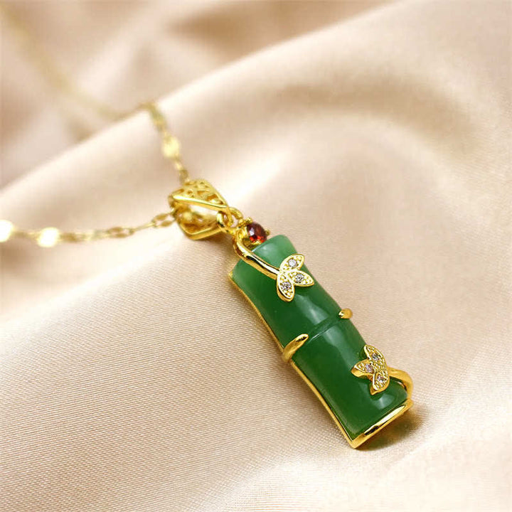 Buddha Stones White Jade Cyan Jade Bamboo Luck Protection Necklace Pendant - image 7