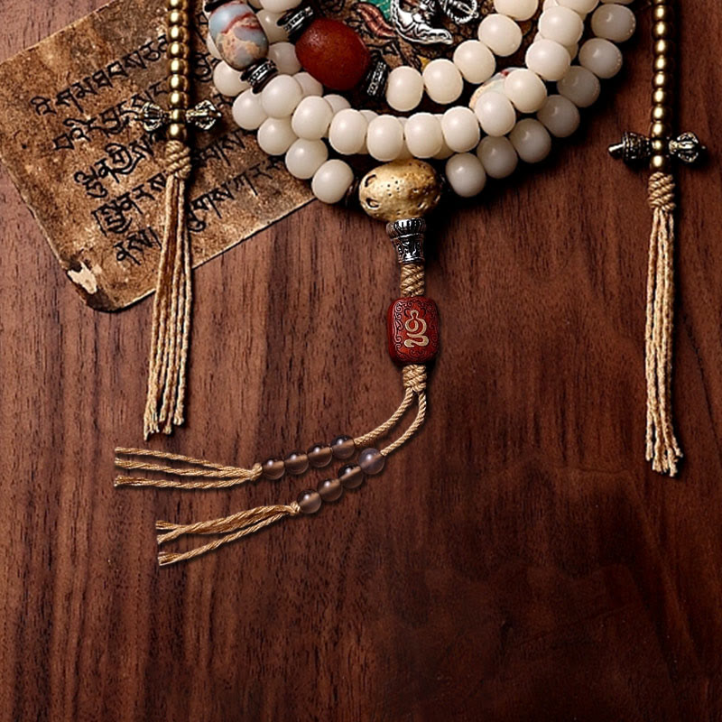 Buddha Stones Tibet 108 Mala Beads Bodhi Seed Bagua Vajra Dzi Bead Gray Agate Wealth Bracelet - image 16