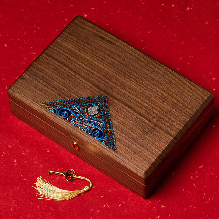 Vintage Handmade Black Walnut Wood Jewelry Storage Box Wooden Gift Box - image 13