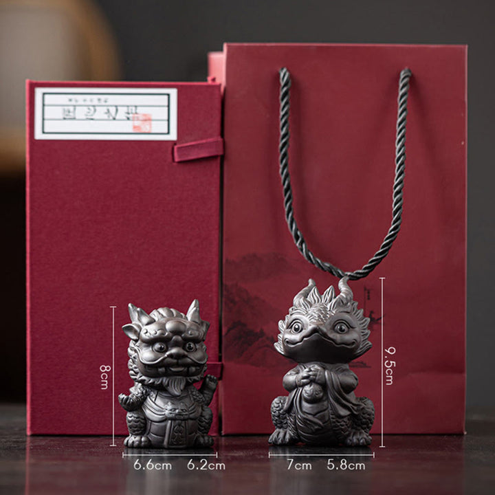 Buddha Stones Luck Dragon Wealth Tea Pet Purple Clay Figurine Decoration - Dragon King+Dragon Girl(A Pair Of Black&Gift Box) - image 29