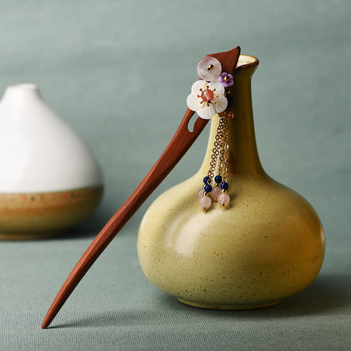 Red Sandalwood Pink Crystal Charm Healing Hairpin Decorations - image 5