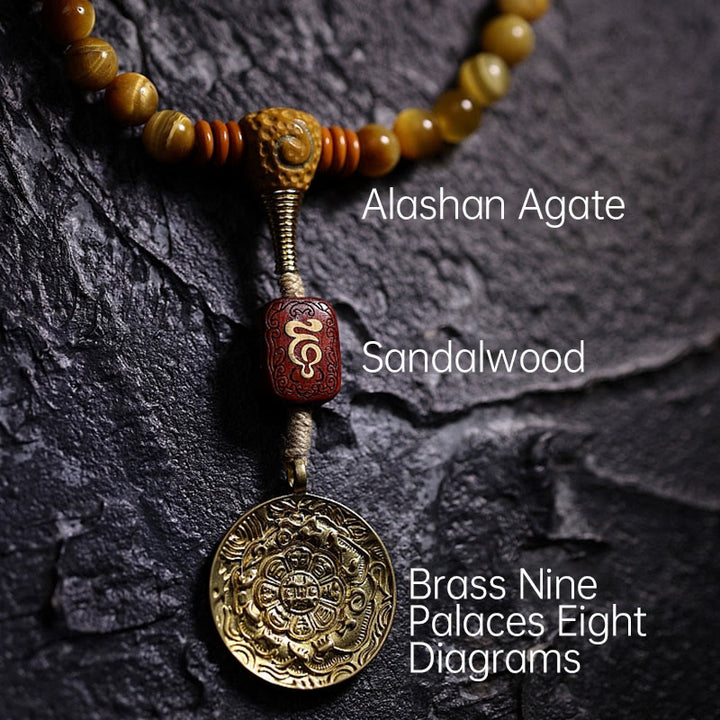 Buddha Stones 108 Mala Beads Natural Tiger Eye Copper Dorje Protection Tassel Bracelet - image 11