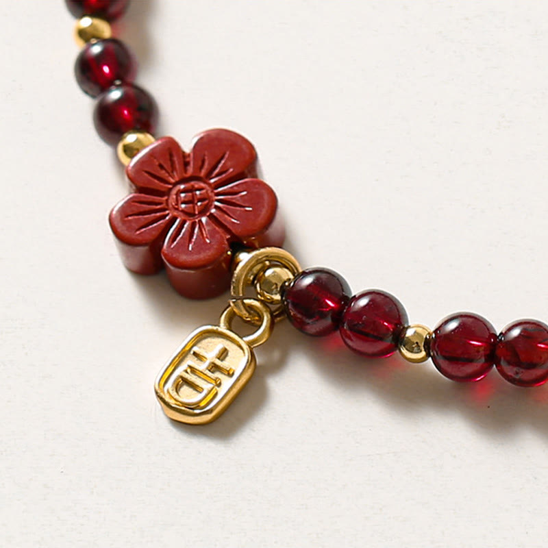 Buddha Stones 14K Gold Plated Natural Garnet Cinnabar Flower Calm Bracelet - image 4