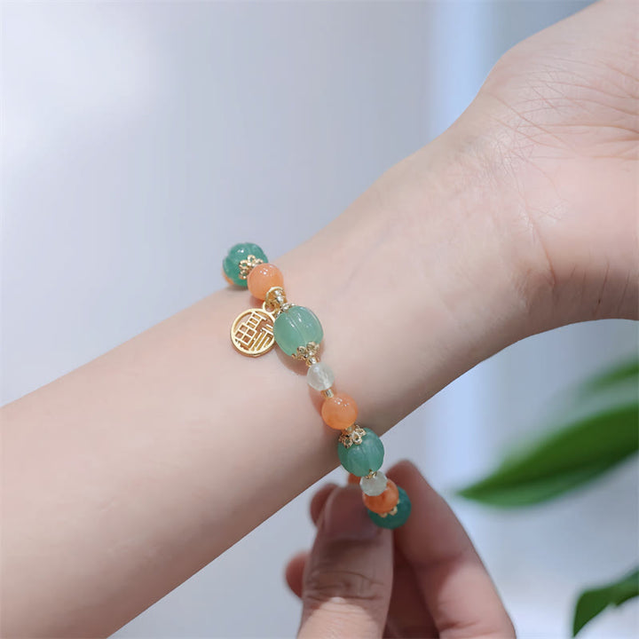 Buddha Stones Natural Golden Silk Jade Pumpkin Bead Fu Character Charm Wealth Bracelet - image 3