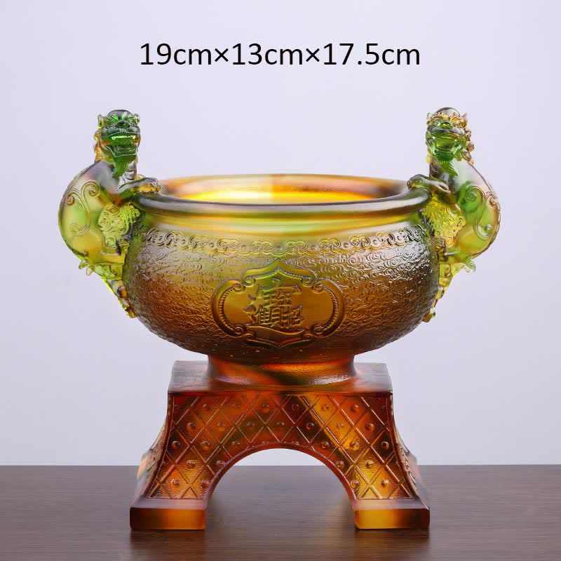 Buddha Stones Handmade Liuli Crystal PiXiu Treasure Bowl Art Piece Home Decoration - image 7