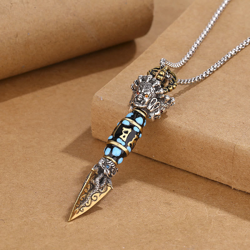 Buddha Stones Tibet Om Mani Padme Hum Dzi Bead Dorje Vajra Pattern Wealth Rotatable Necklace Pendant - Necklace&Chain - image 0