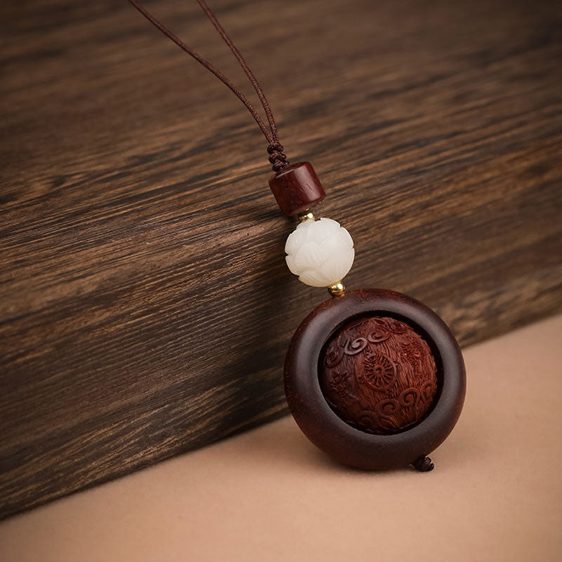 Buddha Stones Tibetan Small Leaf Red Sandalwood Ebony Luck Protection Rotation Decoration - Auspicious&Lotus - image 17