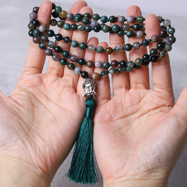 Buddha Stones 108 Mala Beads Indian Agate Buddha Head Cleansing Bracelet - image 5