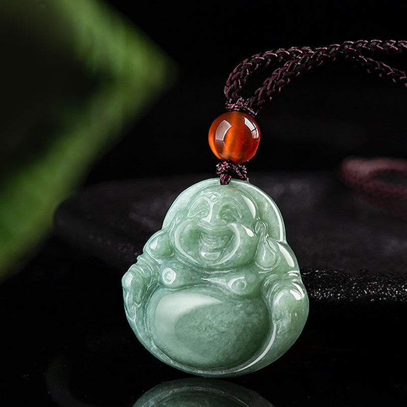 Buddha Stones Laughing Buddha Cyan Jade Success Necklace String Pendant - image 1