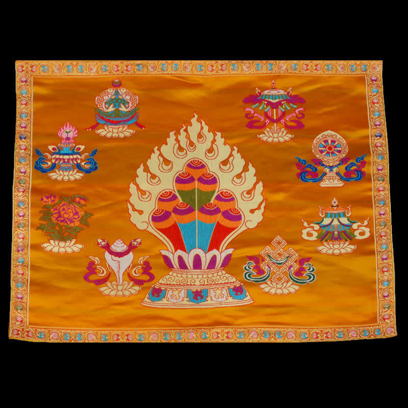 Prayer Altar Mat Healing Meditation 8 Auspicious Symbols Mat - Yellow - image 6