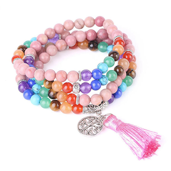 Buddha Stones 108 Mala Beads Rhodonite Blue Crystal Lazulite Healing Bracelet - Rhodonite&Blue Crystal&Lazulite - image 0