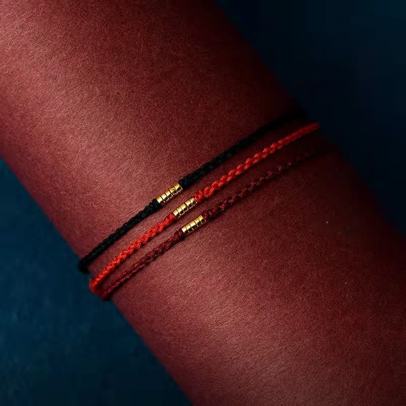 Buddha Stones 925 Sterling Silver Lucky Golden Bead Braided String Bracelet Anklet - image 6