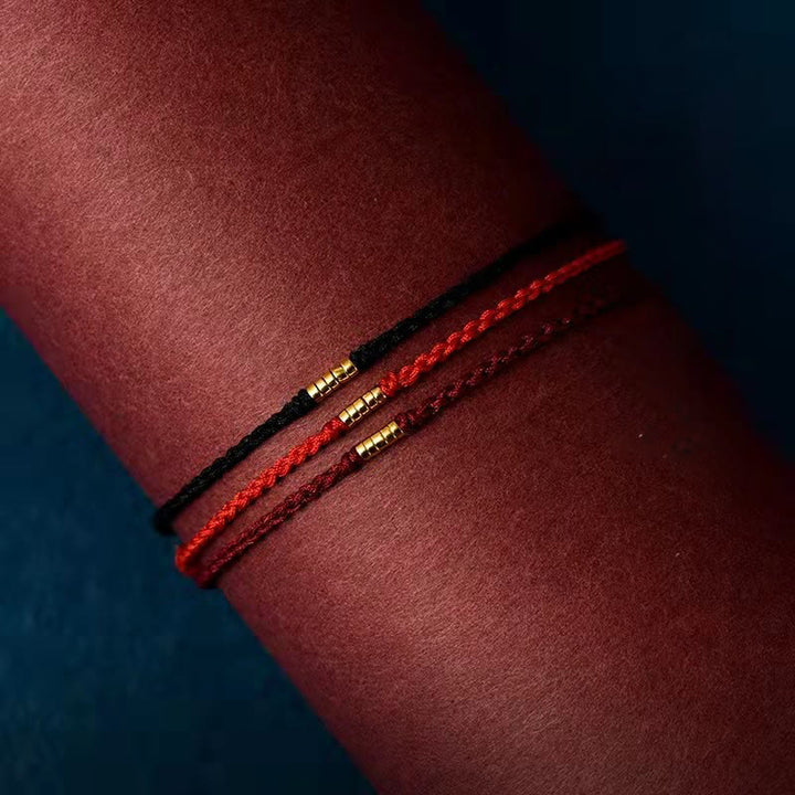 Buddha Stones 925 Sterling Silver Lucky Golden Bead Braided String Bracelet Anklet - image 6