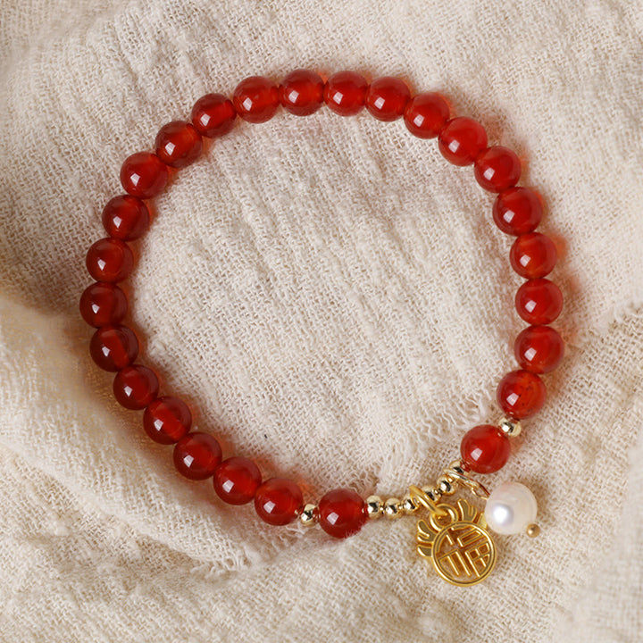 Buddha Stones Year of the Dragon Red Agate Jade Peace Buckle Fu Character Success Bracelet - image 22